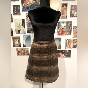 Uniqlo Wool Brown Camel Plaid A Line Mini Skirt M